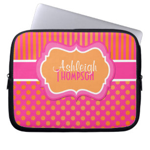 Orange Pink White Polka Dot Stripe Laptop Sleeve