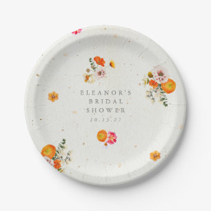 Orange Pink Wildflower Bridal Shower Personalised Paper Plate