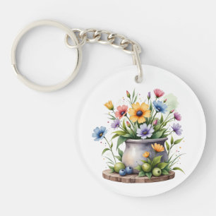 orange, pink, yellow, and blue flowers key ring