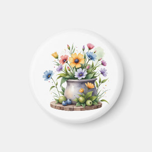 orange, pink, yellow, and blue flowers magnet