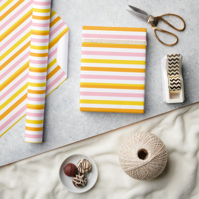 Orange, Pink & Yellow Striped Wrapping Paper (Crafts)