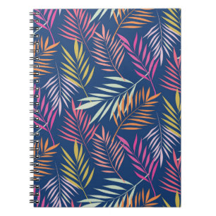 Orange Pink Yellow Tropical Palm leaves on blue Notebook