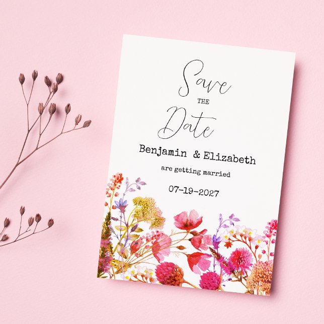 Orange pink  yellow wildflower Save the Date  Invitation (Orange pink yellow wildflower Save the Date)