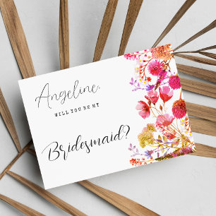 Orange pink  yellow wildflower summer Bridesmaid  Invitation