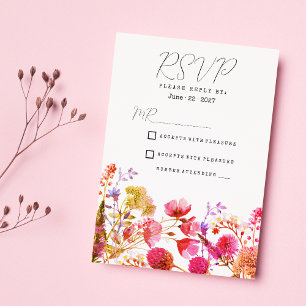 Orange pink  yellow wildflower summer RSVP  Invitation
