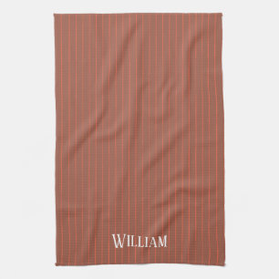 Orange pinstripes tea towel
