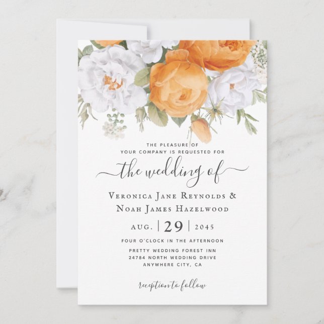 Orange Piper White Ranunculus Florals Invitation (Front)