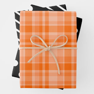 Orange Plaid & Black & White Wrapping Paper Sheet