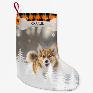 Orange Plaid Christmas Pine Trees Bone Dog Photo Small Christmas Stocking