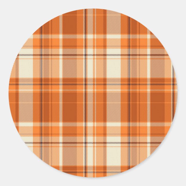 Orange plaid classic round sticker (Front)