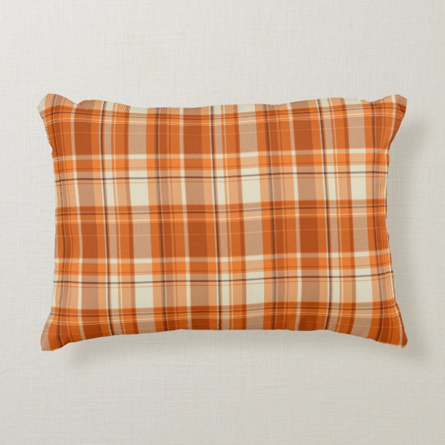 Orange plaid decorative cushion (Front)
