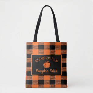 Orange Plaid Family Pumpkin Patch Halloween Fall   Tote Bag