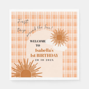 Orange Plaid First Trip Around The Sun Birthday Napkin
