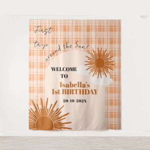 Orange Plaid First Trip Around The Sun Birthday Tapestry