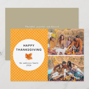 Orange Plaid   Happy Thanksgiving Autumn 2 Photo Holiday Card