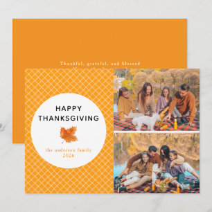Orange Plaid   Happy Thanksgiving Autumn 2 Photo Holiday Card