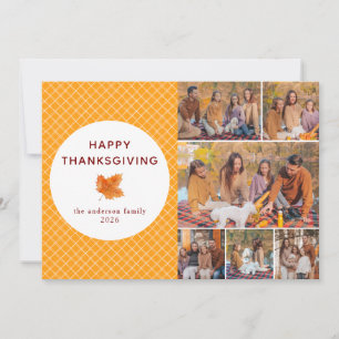 Orange Plaid Happy Thanksgiving Autumn Photo Hol Holiday Card