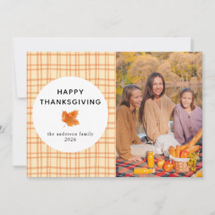 Orange Plaid   Happy Thanksgiving Autumn Photo Holiday Card