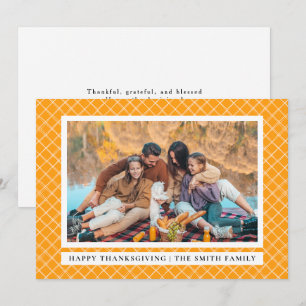 Orange Plaid   Happy Thanksgiving Autumn Photo Holiday Card