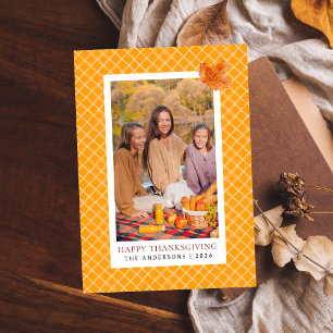Orange Plaid   Happy Thanksgiving Autumn Photo Holiday Card