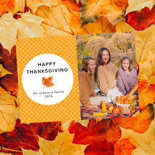 Orange Plaid   Happy Thanksgiving Autumn Photo Holiday Card