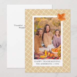 Orange Plaid   Happy Thanksgiving Autumn Photo Holiday Card