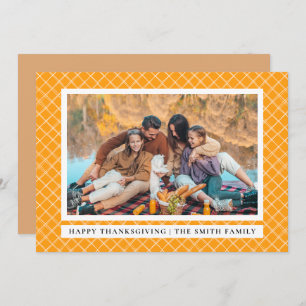 Orange Plaid Happy Thanksgiving Autumn Photo Holiday Card