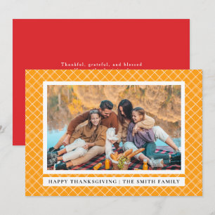 Orange Plaid Happy Thanksgiving Autumn Photo Holiday Card
