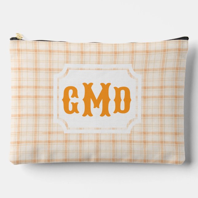 Orange Plaid | Monogram Accessory Pouch (Front)