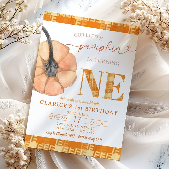 Orange Plaid Our Little Pumpkin Is Turning One Invitation (Creator Uploaded)