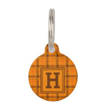 Orange Plaid Pattern Chequered Tartan Monogram