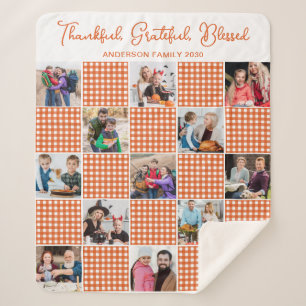 Orange Plaid Personalised Family 13 Photo Collage  Sherpa Blanket