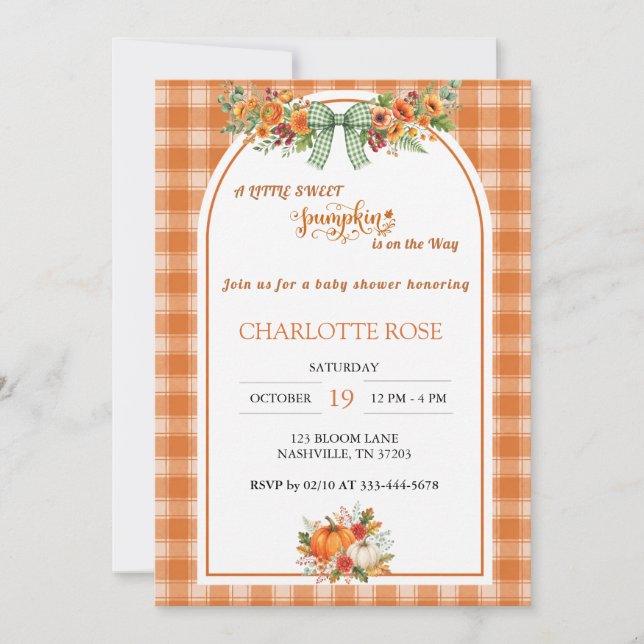 Orange Plaid Pumpkin Fall Baby Shower Invitation (Front)