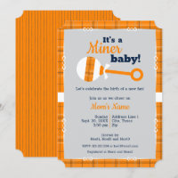 Orange Plaid Rattle Miner Baby Shower