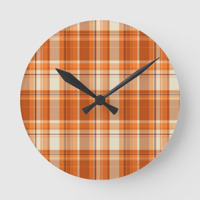 Orange plaid round clock (Front)