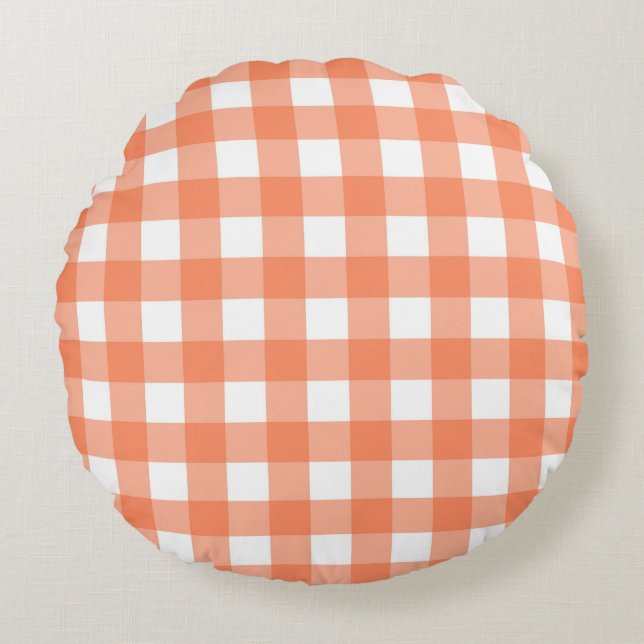 Orange Plaid Round Cushion (Front)