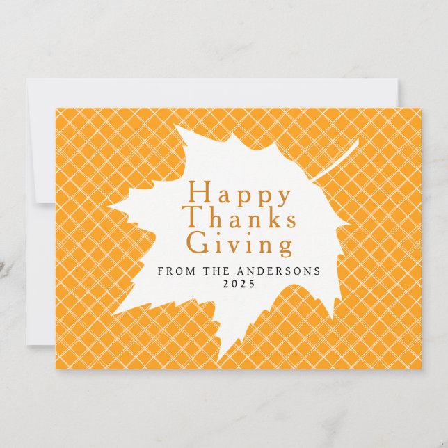 Orange Plaid Simple Happy Thanksgiving Autumn Hol Holiday Card (Front)