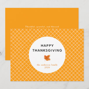 Orange Plaid Simple Happy Thanksgiving Autumn Holiday Card