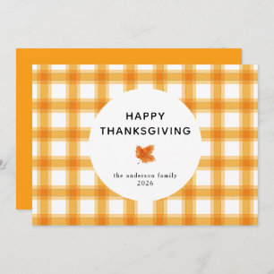  Orange Plaid Simple Happy Thanksgiving Autumn Holiday Card