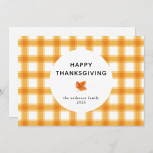  Orange Plaid Simple Happy Thanksgiving Autumn Holiday Card