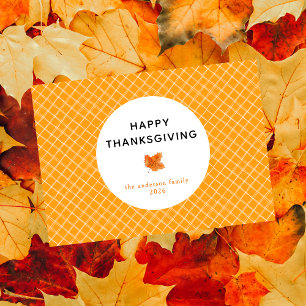 Orange Plaid Simple Happy Thanksgiving Autumn Holiday Card