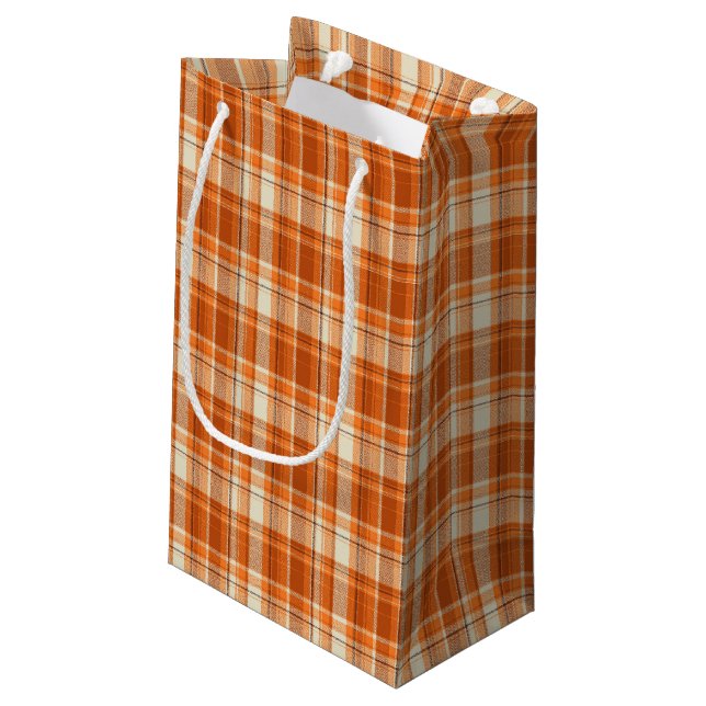Orange plaid small gift bag (Back Angled)