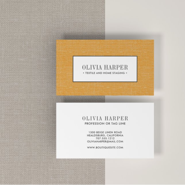 Orange | Plain Elegant Linen Look Professional   Business Card (Creator Uploaded)