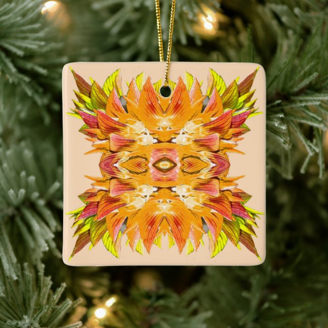 ORANGE PLANT - Digital Fractal Art - Ceramic Ornament (Tree)