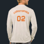 Orange Player Name Jersey Number Mens Long Sleeve Tri-Blend Shirt<br><div class="desc">Create your own custom, personalised, cool stylish orange typography / font / script, monogrammed player name jersey number light oatmeal colour, classic crew neck, comfortable, pre-shrunk tri-blend, superior combed and ring-spun jersey cotton, unisex mens long sleeve shirt t-shirt. Simply type in your name / player name and player jersey number,...</div>