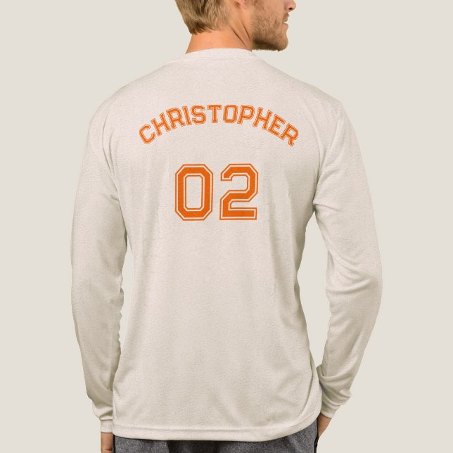Orange Player Name Jersey Number Mens Long Sleeve Tri-Blend Shirt (Back)