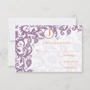 Orange Plum Damask Monogram Wedding Invitation