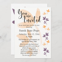 Orange & Plum Leaves Pretty Typography Invitation