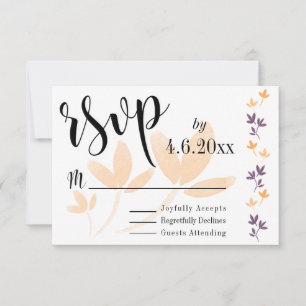 Orange & Plum Leaves Pretty Typography RSVP Card