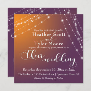 Orange Plum Ombre & Light Strings Wedding 2b Invitation